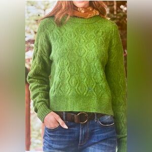 Anthropologie Flat White Green Cable Knit Sweater